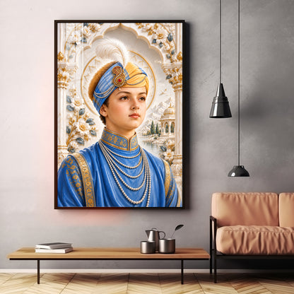 Guru Harkrishan Sahib Ji In Blue Attire Premium Acrylic Vertical Wall Art