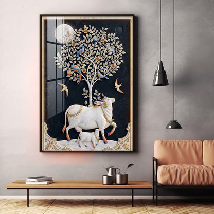 Kamdhenu Cow Premium Acrylic Vertical Wall Art