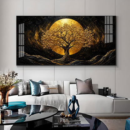 Golden Tree & Full Moon Premium Acrylic Horizontal Wall Art