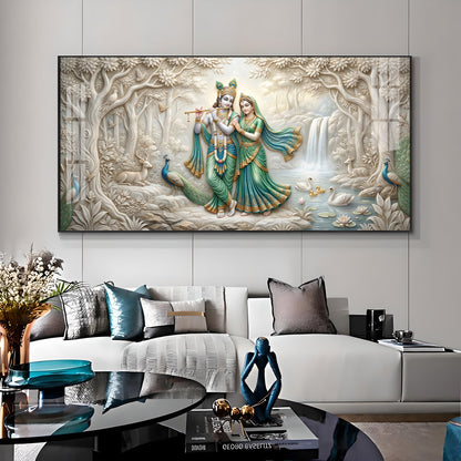 Radha Krishna Standing Together Premium Acrylic Horizontal Wall Art