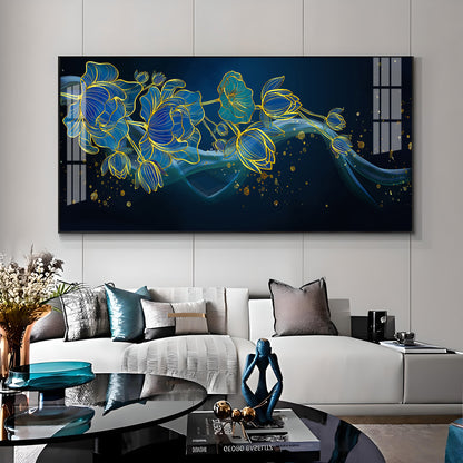 Lotus Flowers In Blue Tones Premium Acrylic Horizontal Wall Art