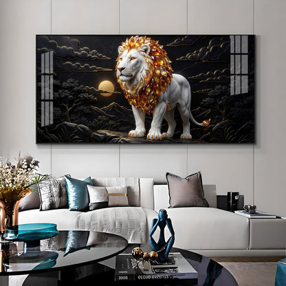 Majestic White & Gold Lion Premium Acrylic Horizontal Wall Art