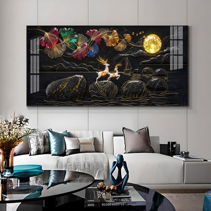 Luxurious Gold Moon and Deerstone Dreams Premium Acrylic Horizontal Wall Art