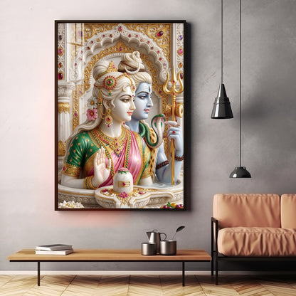 Lord Shiva Devi Parvati With Shivling Premium Acrylic Vertical Wall Art