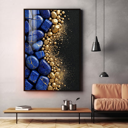 Royal Blue Stones & Gold Pebble Premium Acrylic Vertical Wall Art
