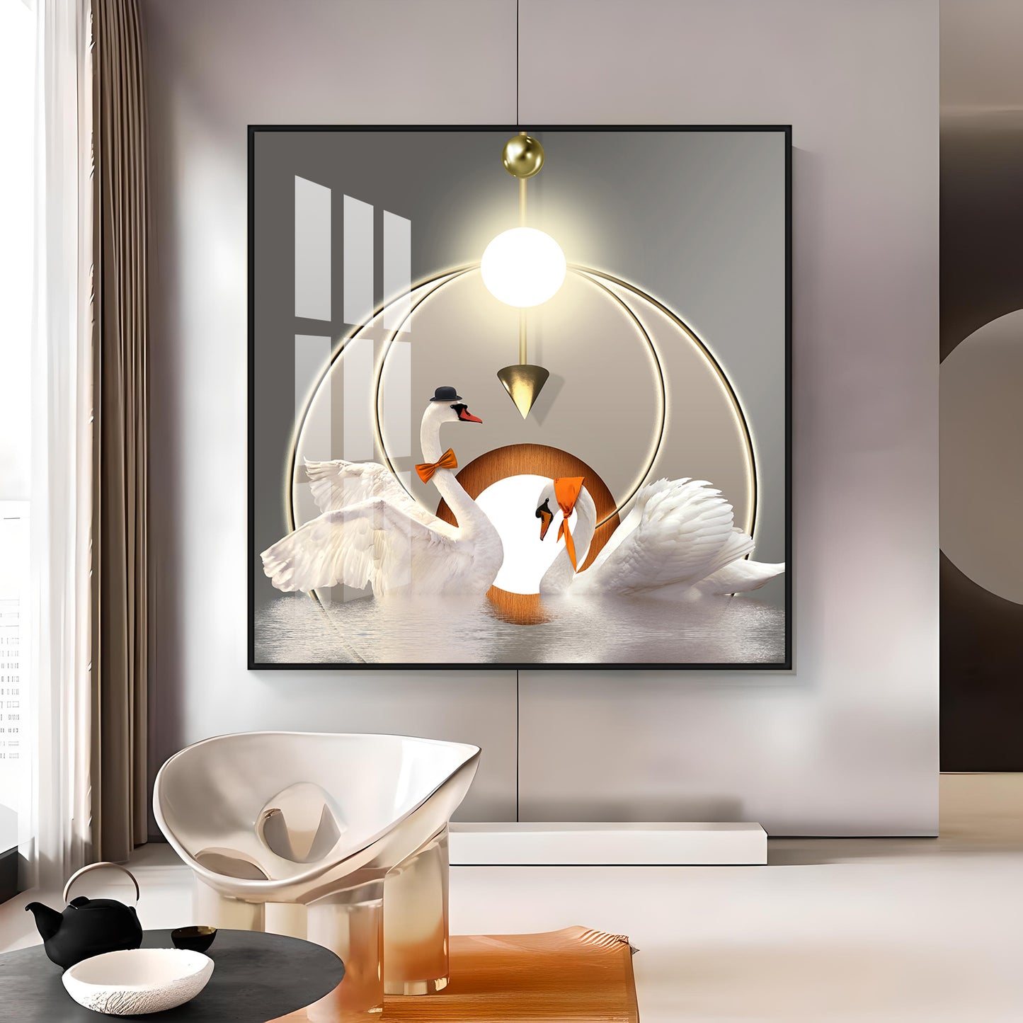 Loving Couple Swan Premium Acrylic Square Wall Art