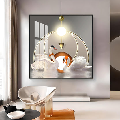 Loving Couple Swan Premium Acrylic Square Wall Art