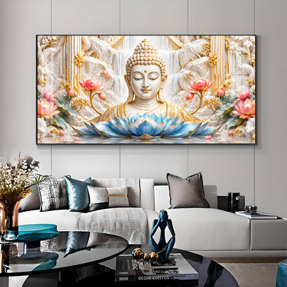 Buddha With Blue Lotus Premium Acrylic Horizontal Wall Art