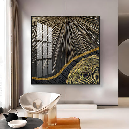 Golden Black Wood Tree Rings Premium Acrylic Square Wall Art