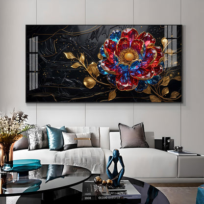 Abstract Floral With Red & Blue Premium Acrylic Horizontal Wall Art