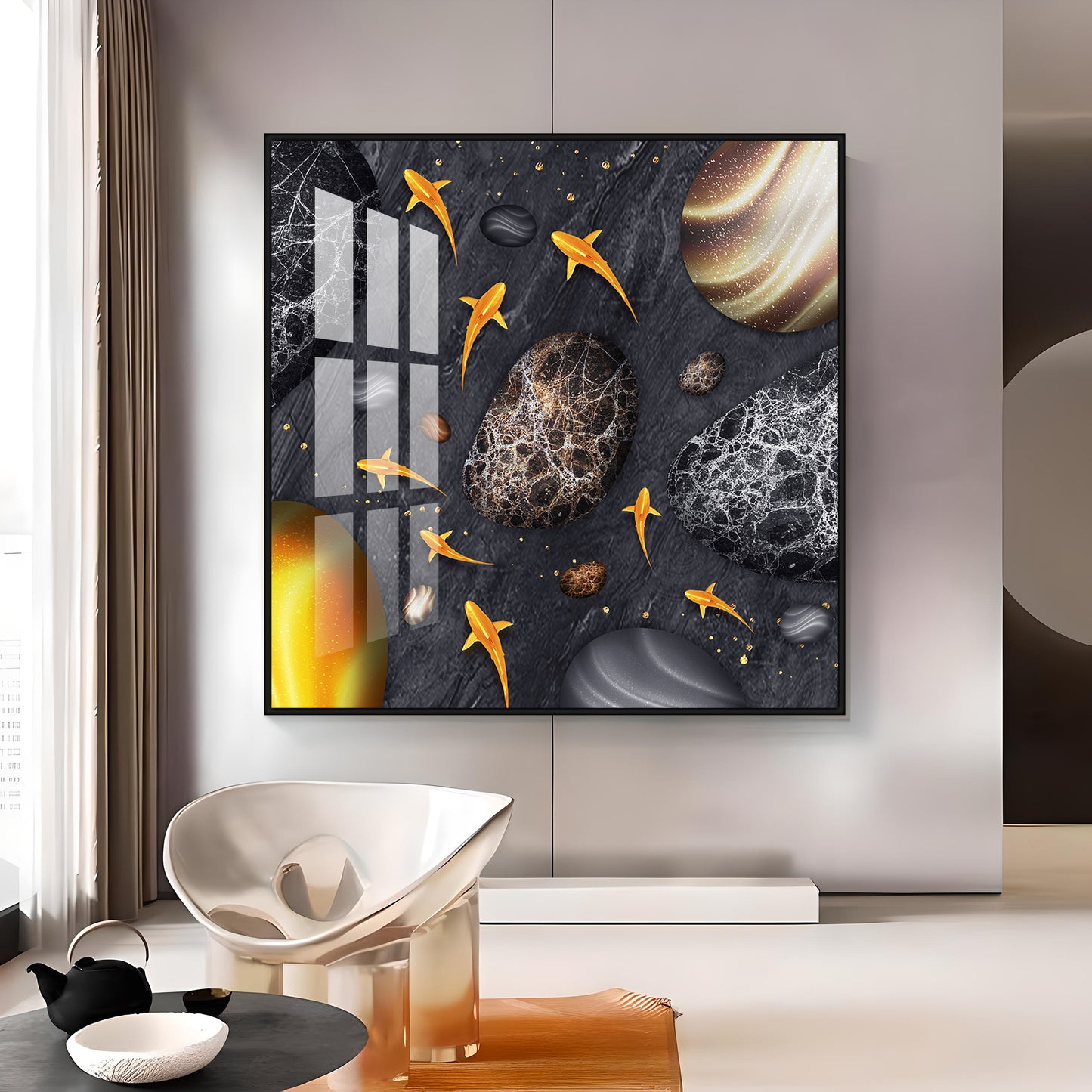 Fish With Black Background Premium Acrylic Square Wall Art