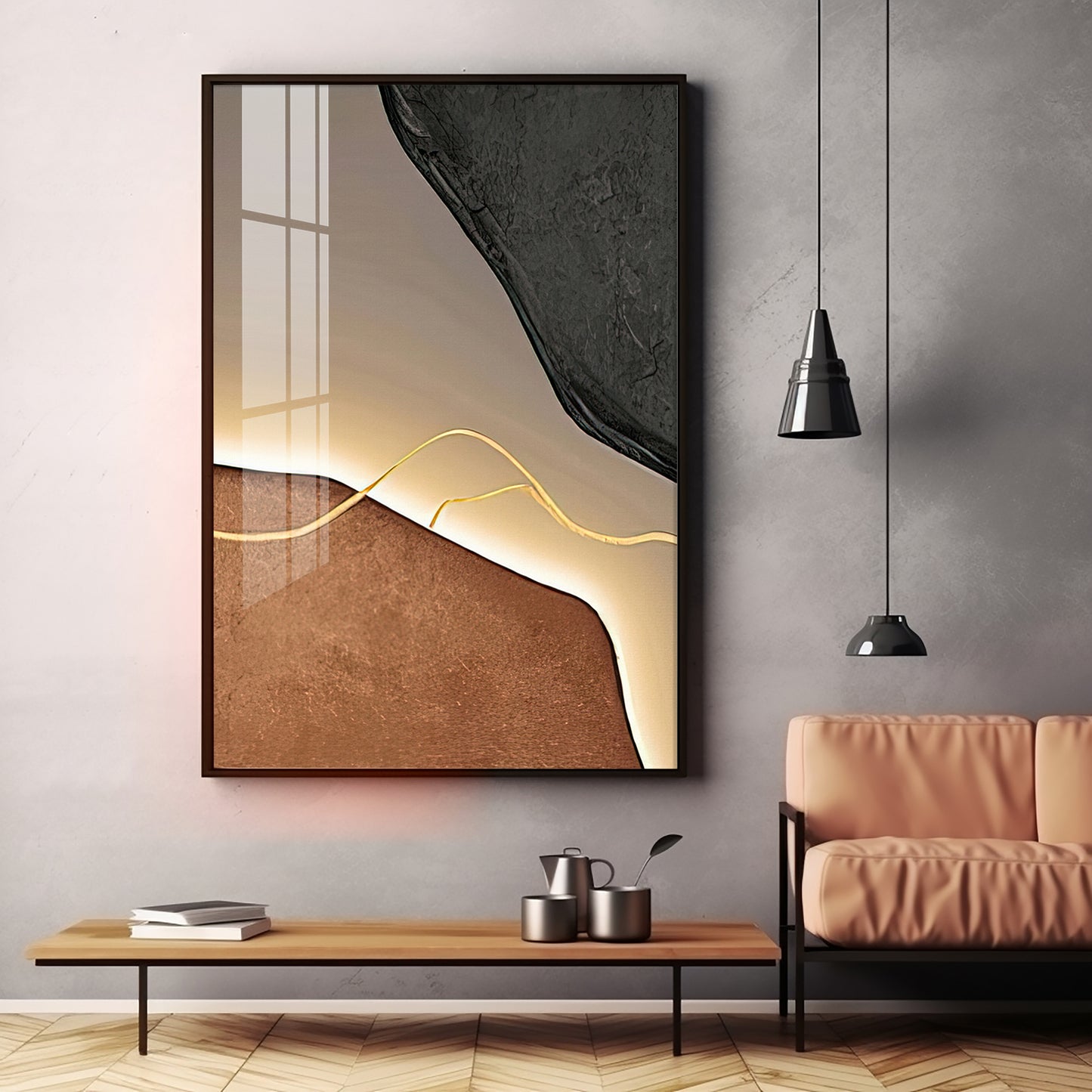 Gilded Lines Premium Acrylic Vertical Wall Art