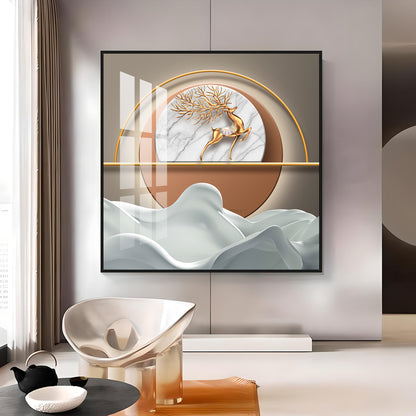 Modern Golden Deer Premium Acrylic Square Wall Art