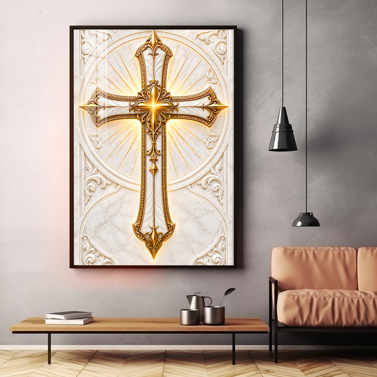 Golden Holy Cross Premium Acrylic Vertical Wall Art