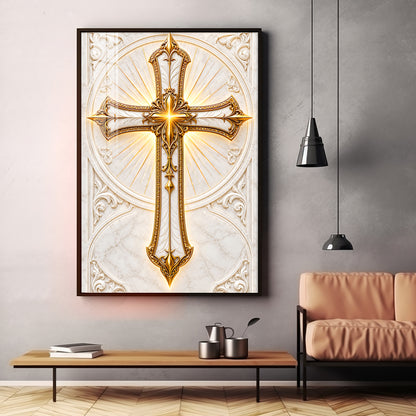 Golden Holy Cross Premium Acrylic Vertical Wall Art