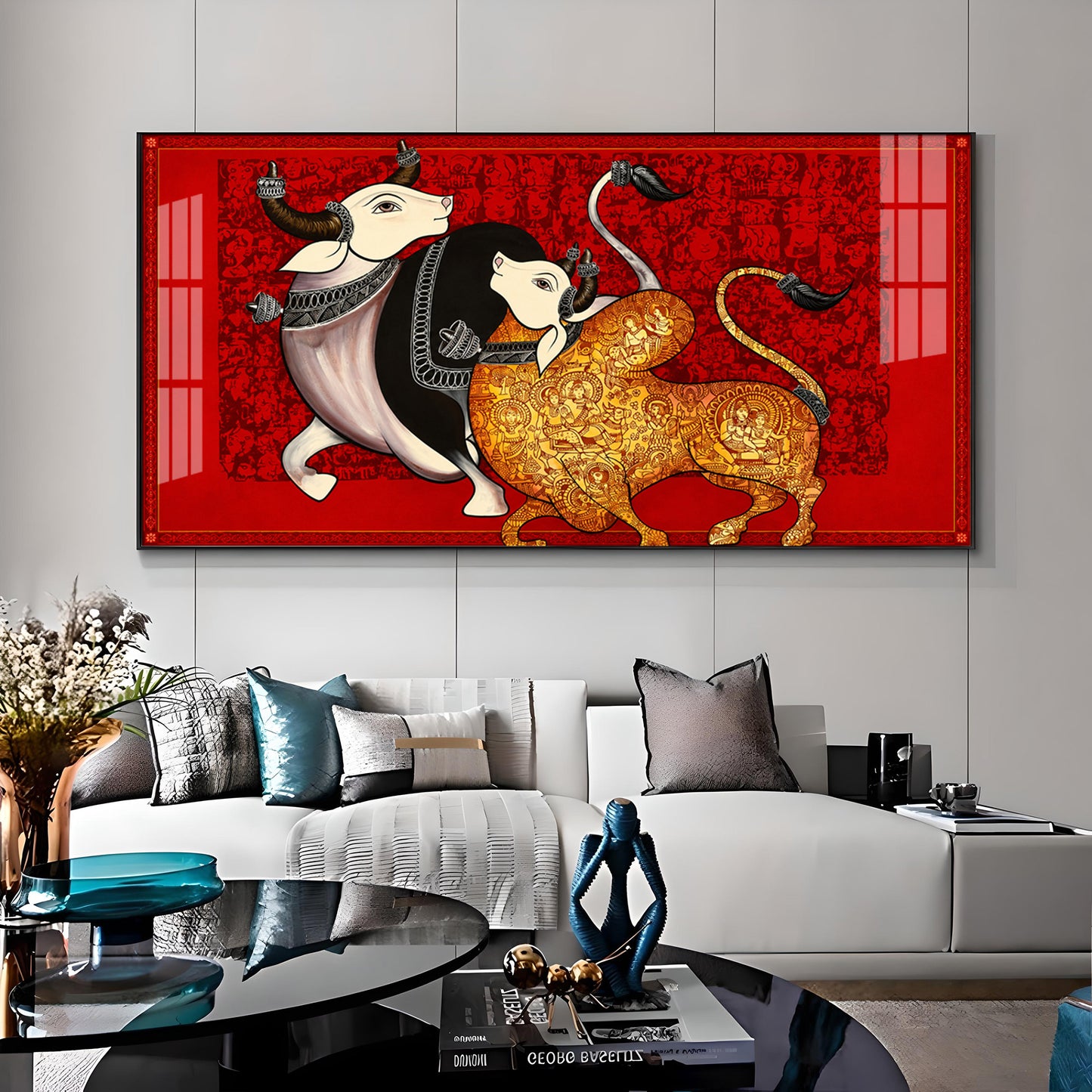 Traditional Sacred Bulls Premium Acrylic Horizontal Wall Art