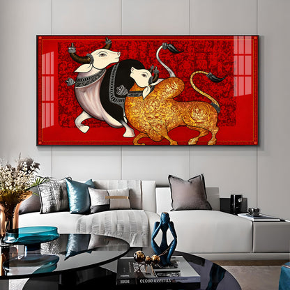 Traditional Sacred Bulls Premium Acrylic Horizontal Wall Art