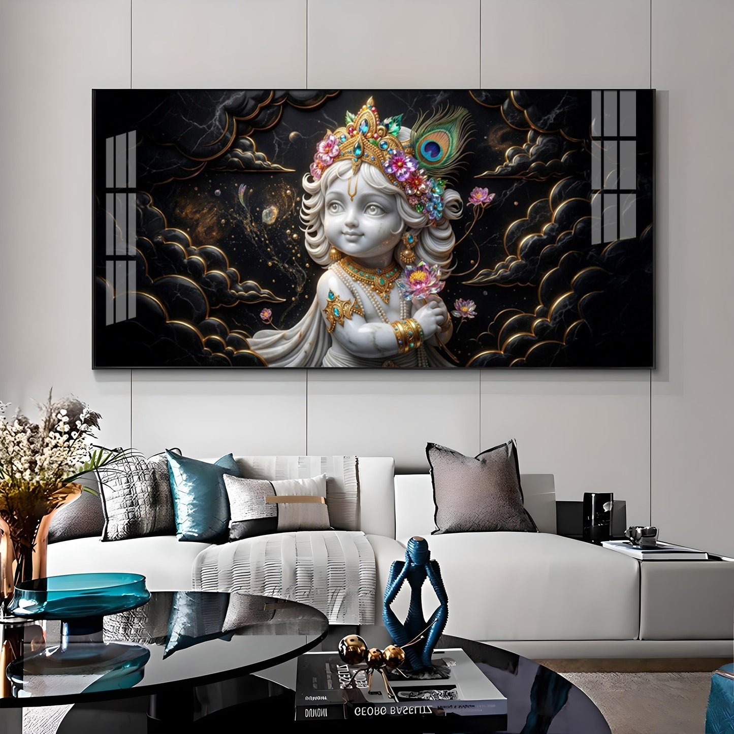 Divine Lord Little Krishna Premium Acrylic Horizontal Wall Art