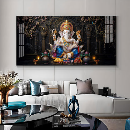 Ganesha Seated On A Lotus Premium Acrylic Horizontal Wall Art