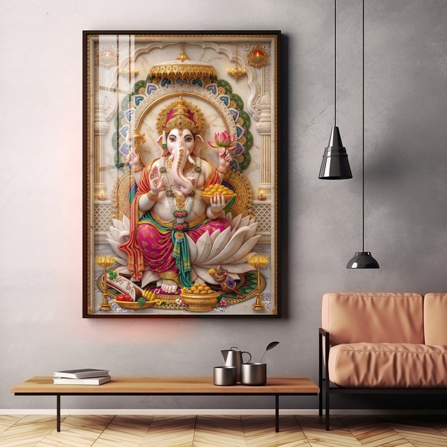 Shree Ganesh Blessings Premium Acrylic Vertical Wall Art