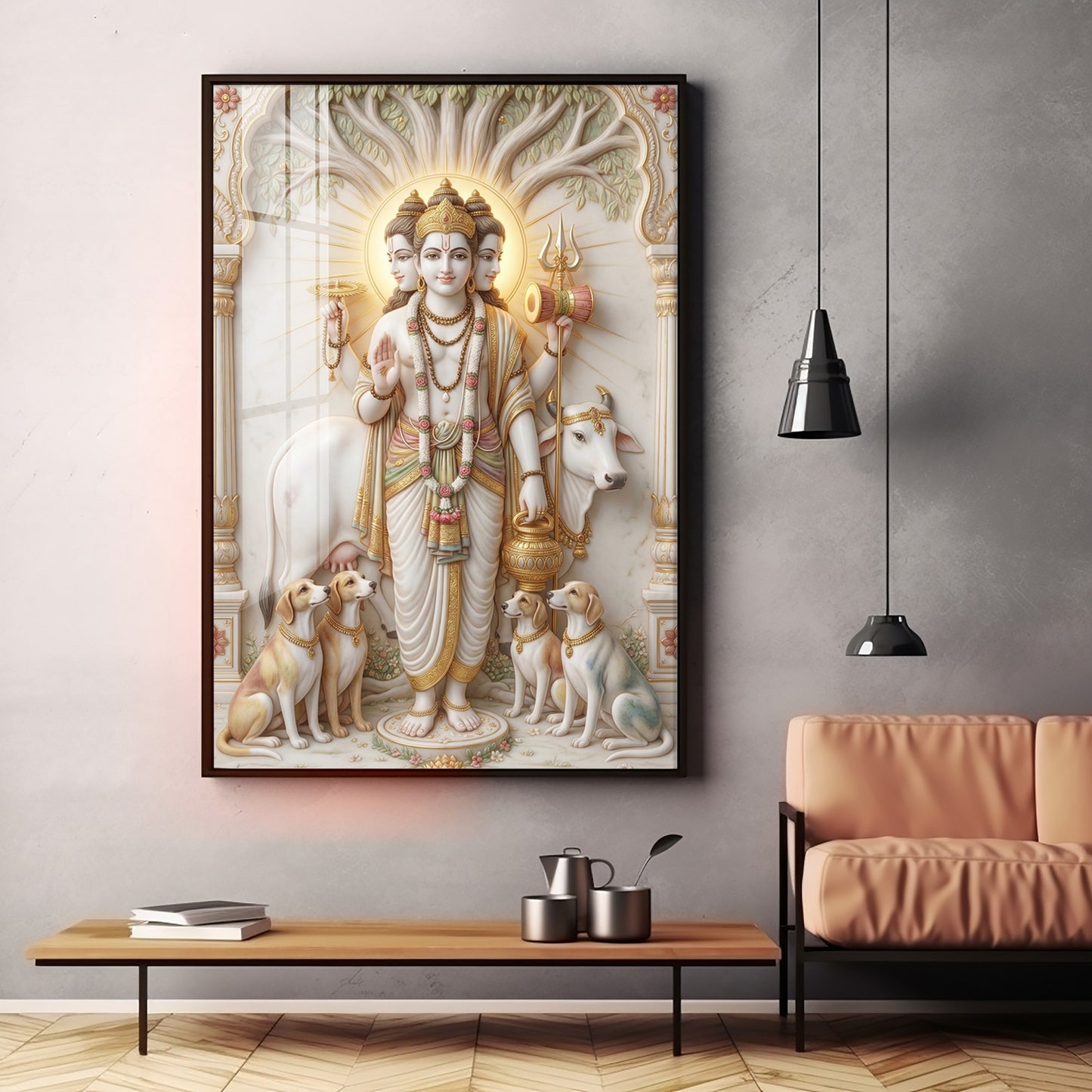 Hindu Deity Dattatreya Ji Premium Acrylic Vertical Wall Art