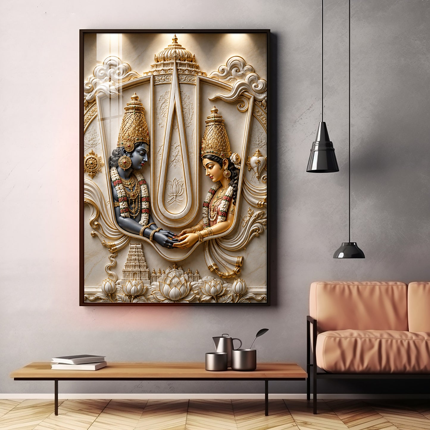 Lord Vishnu Shri Lakshmi Premium Acrylic Vertical Wall Art