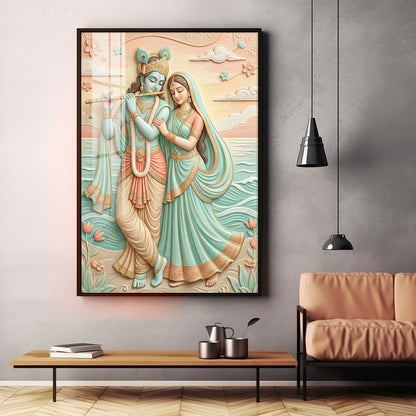 Hindu God Radha Krishna Premium Acrylic Vertical Wall Art