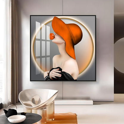 Modern Girl With Hat Premium Acrylic Square Wall Art