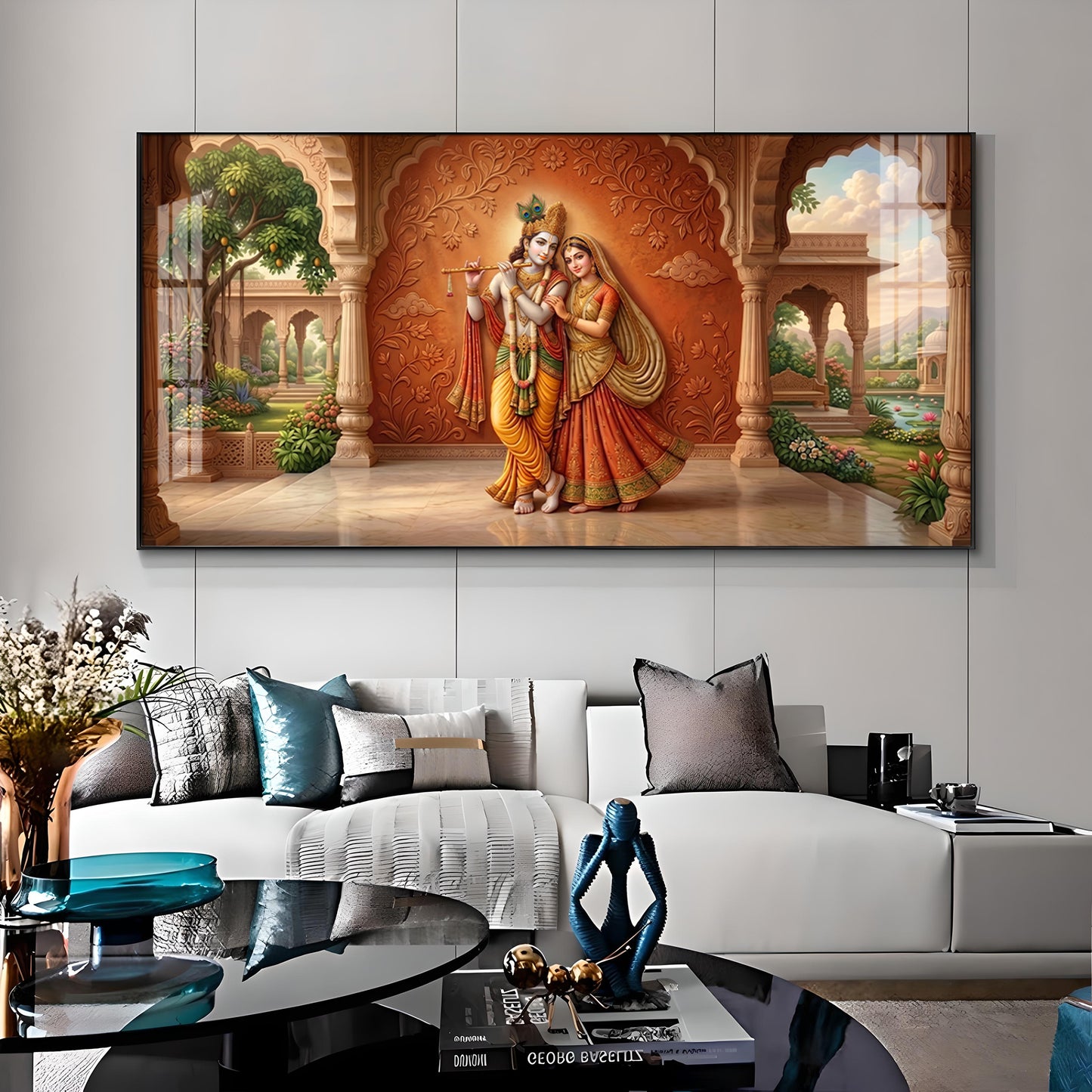 Lord Krishna With Shri Radha Premium Acrylic Horizontal Wall Art