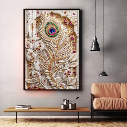 White Peacock Feather Premium Acrylic Vertical Wall Art