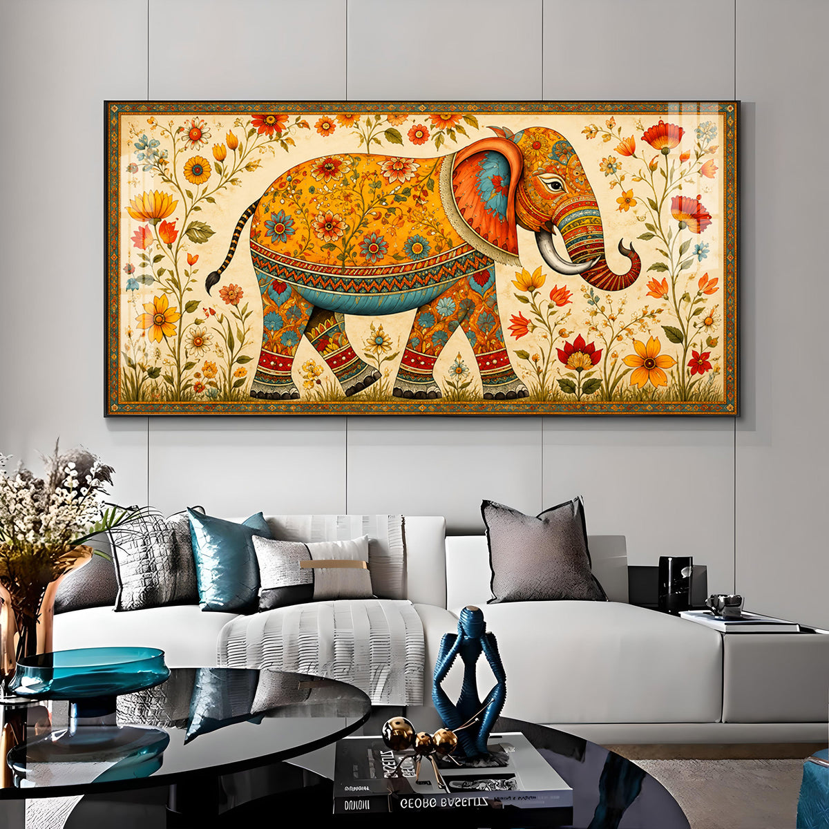 Royal Floral Elephant Premium Acrylic Horizontal Wall Art