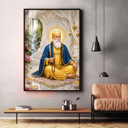 Peaceful Guru Nanak Dev Ji Premium Acrylic Vertical Wall Art