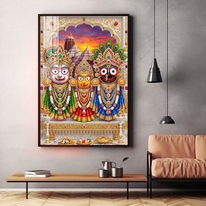Lord Jagannath, Devi Subhadra & Lord Balabhadra Premium Acrylic Vertical Wall Art