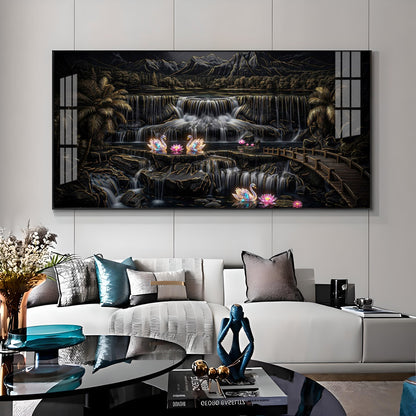 Multi-Tiered Waterfalls Swan Lake Premium Acrylic Horizontal Wall Art