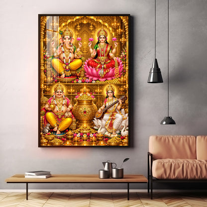 Goddess laxmi, Saraswati, Lord ganesh & Kuber Premium Acrylic Vertical Wall Art