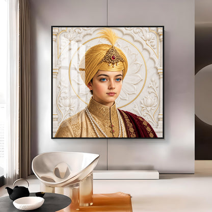 Guru Harkrishan Sahib Ji In Golden Turban Premium Acrylic Square Wall Art