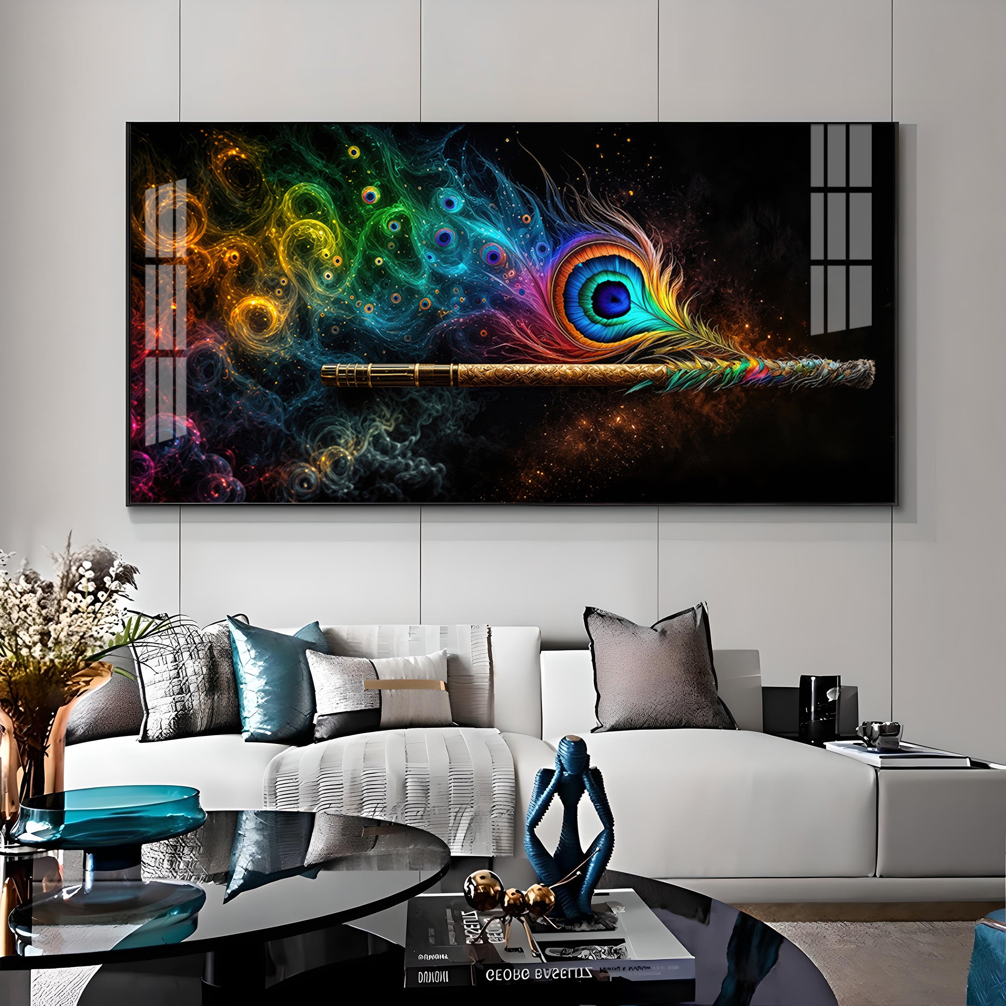 Divine Krishna Coverts Illumination Premium Acrylic Horizontal Wall Art