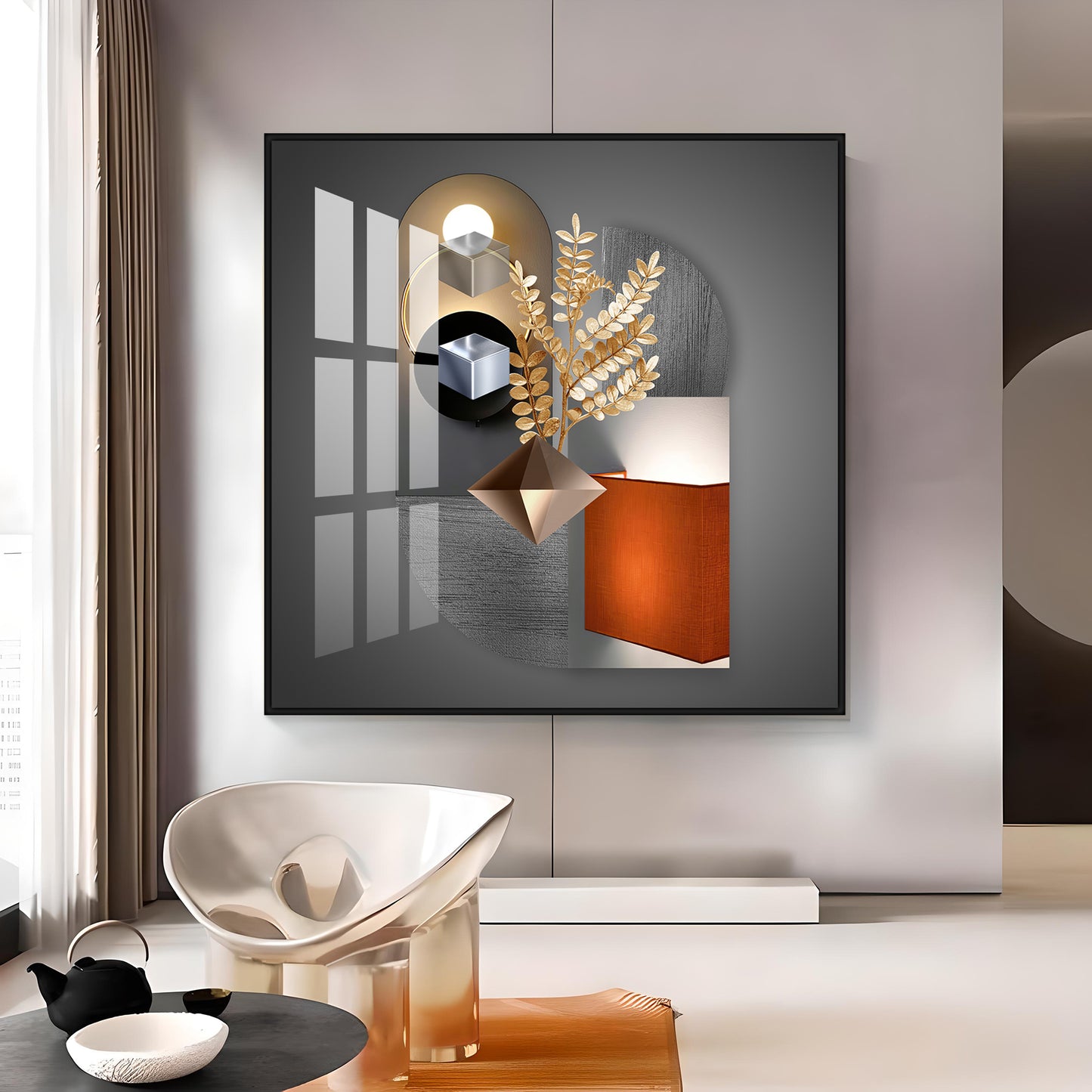 Aesthetic Combining Geometry With Gold Leaf Premium Acrylic Square Wall Art