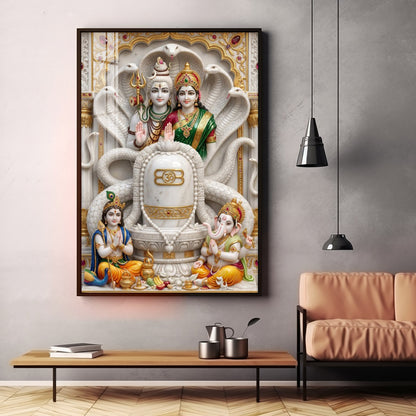 Shiv Parivar With Sivaling Premium Acrylic Vertical Wall Art