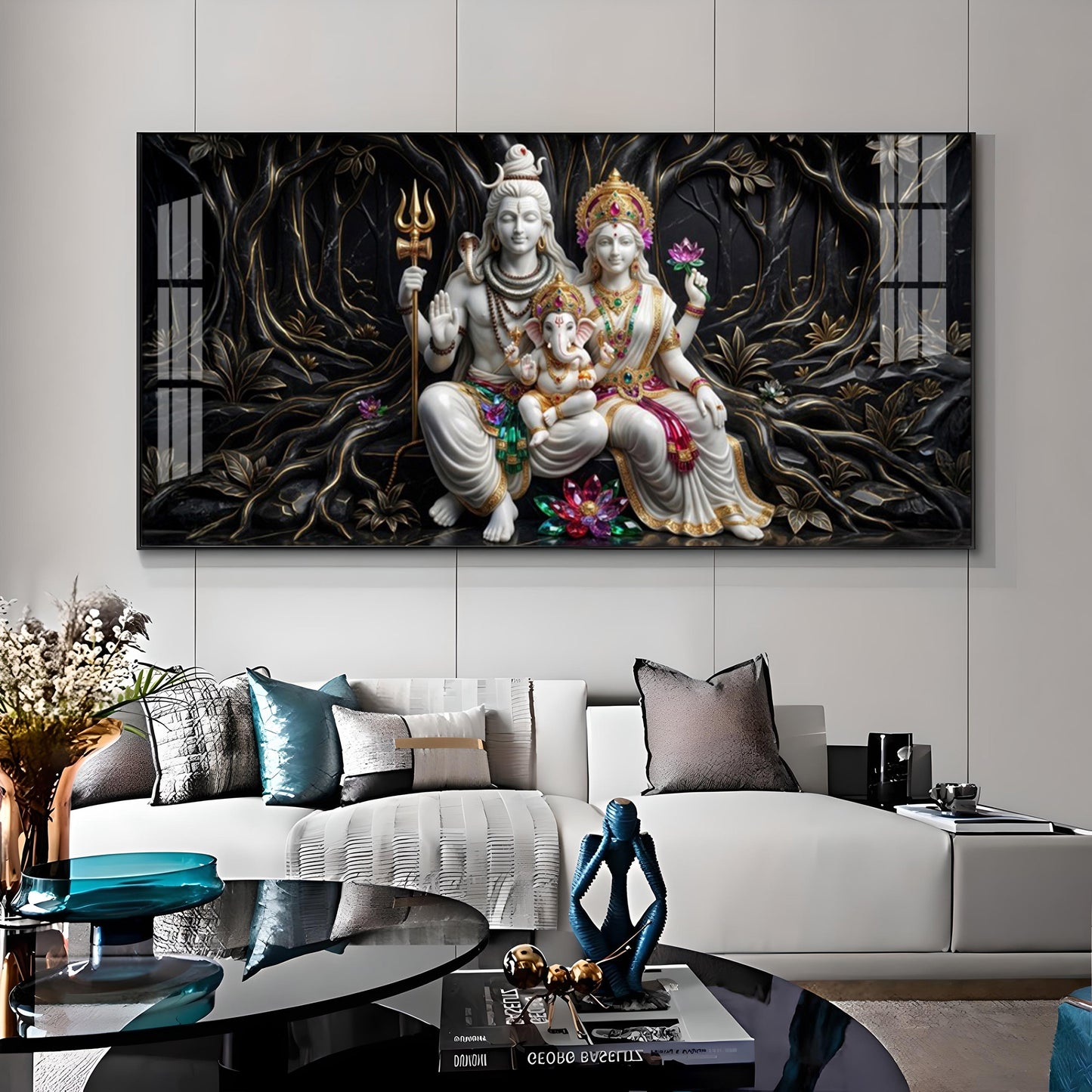 Lord Shiva, Goddess Parvati With Ganesh Ji Premium Acrylic Horizontal Wall Art