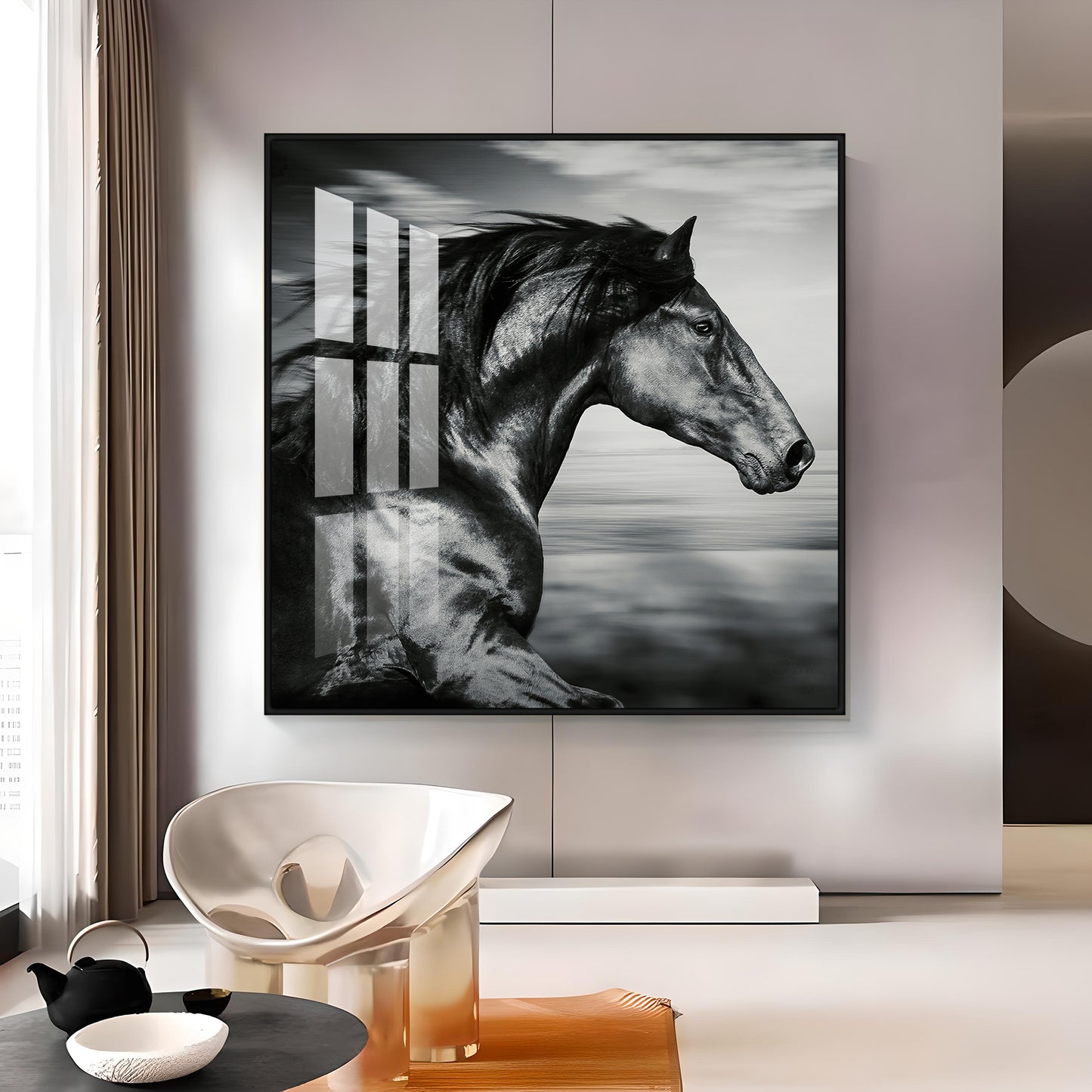 Wild Black Horse Premium Acrylic Square Wall Art