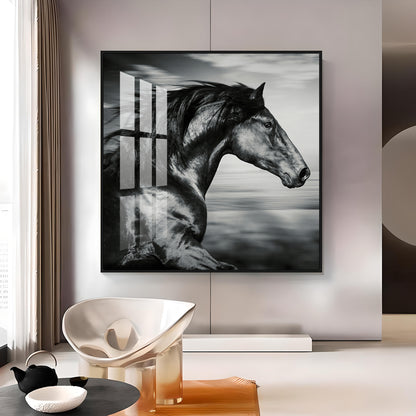 Wild Black Horse Premium Acrylic Square Wall Art
