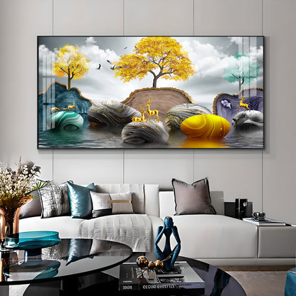 Radiant Golden Trees Premium Acrylic Horizontal Wall Art