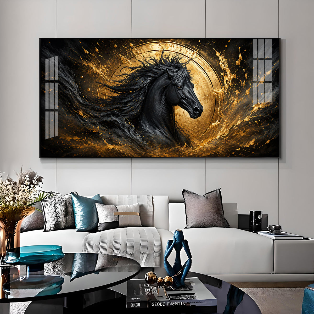 Majestic Black Horse Premium Acrylic Horizontal Wall Art