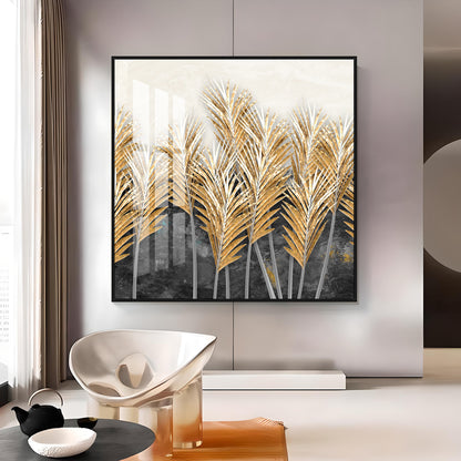 Golden Leafs Plant Premium Acrylic Square Wall Art