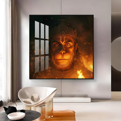 Lord Hanuman Face Premium Acrylic Square Wall Art