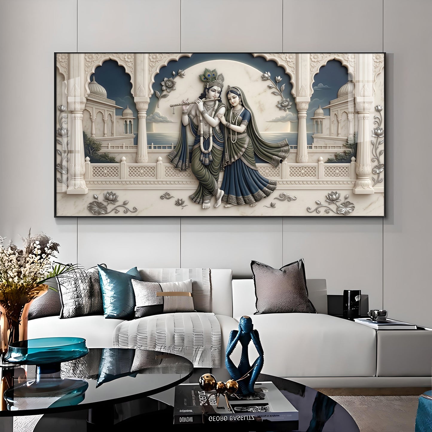 God Krishna With Goddess Radha Premium Acrylic Horizontal Wall Art