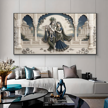 God Krishna With Goddess Radha Premium Acrylic Horizontal Wall Art