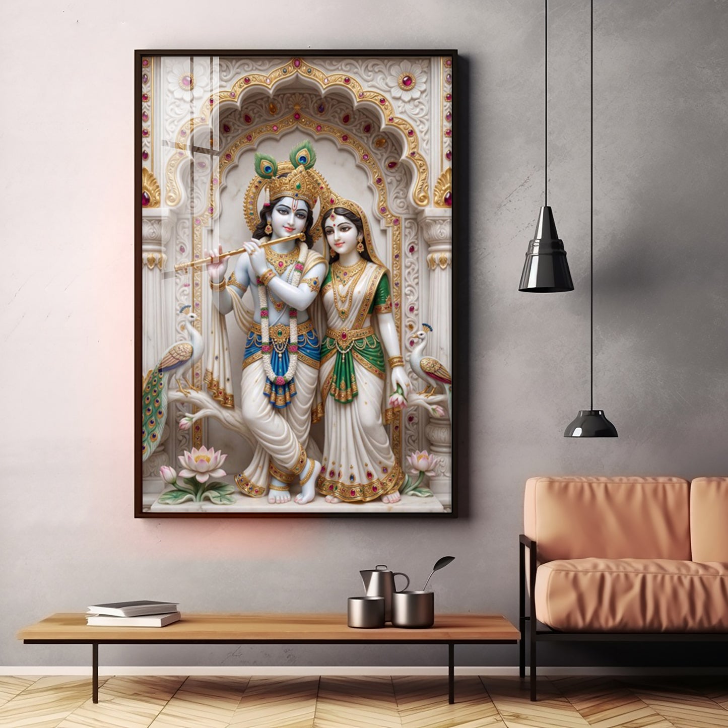 Peaceful Presence Of Radha Krishna Premium Acrylic Vertical Wall Art