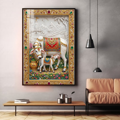 Sacred Kamdhenu Cow Premium Acrylic Vertical Wall Art